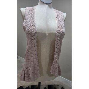 Handmade Crochet Open Front Vest By Joseph A In Pale Pink Silk Blend